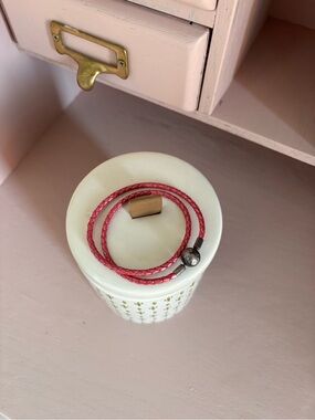 Pandora Pink Braided Double Wrap Leather Bracelet with Silver Clasp